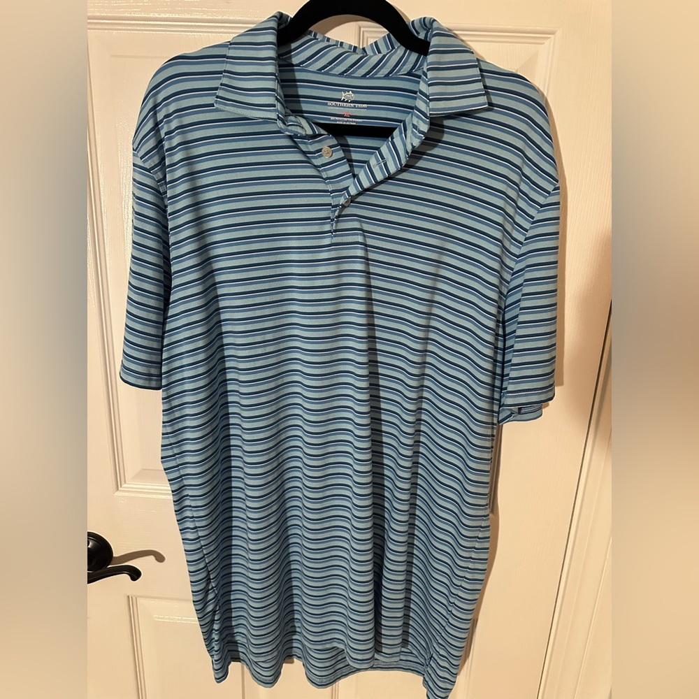 SOUTHERN TIDE~Size XL~Men's Blue Striped Polo Shirt~Pre-Owned